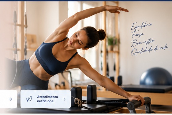 Mulher praticando Pilates em aparelho